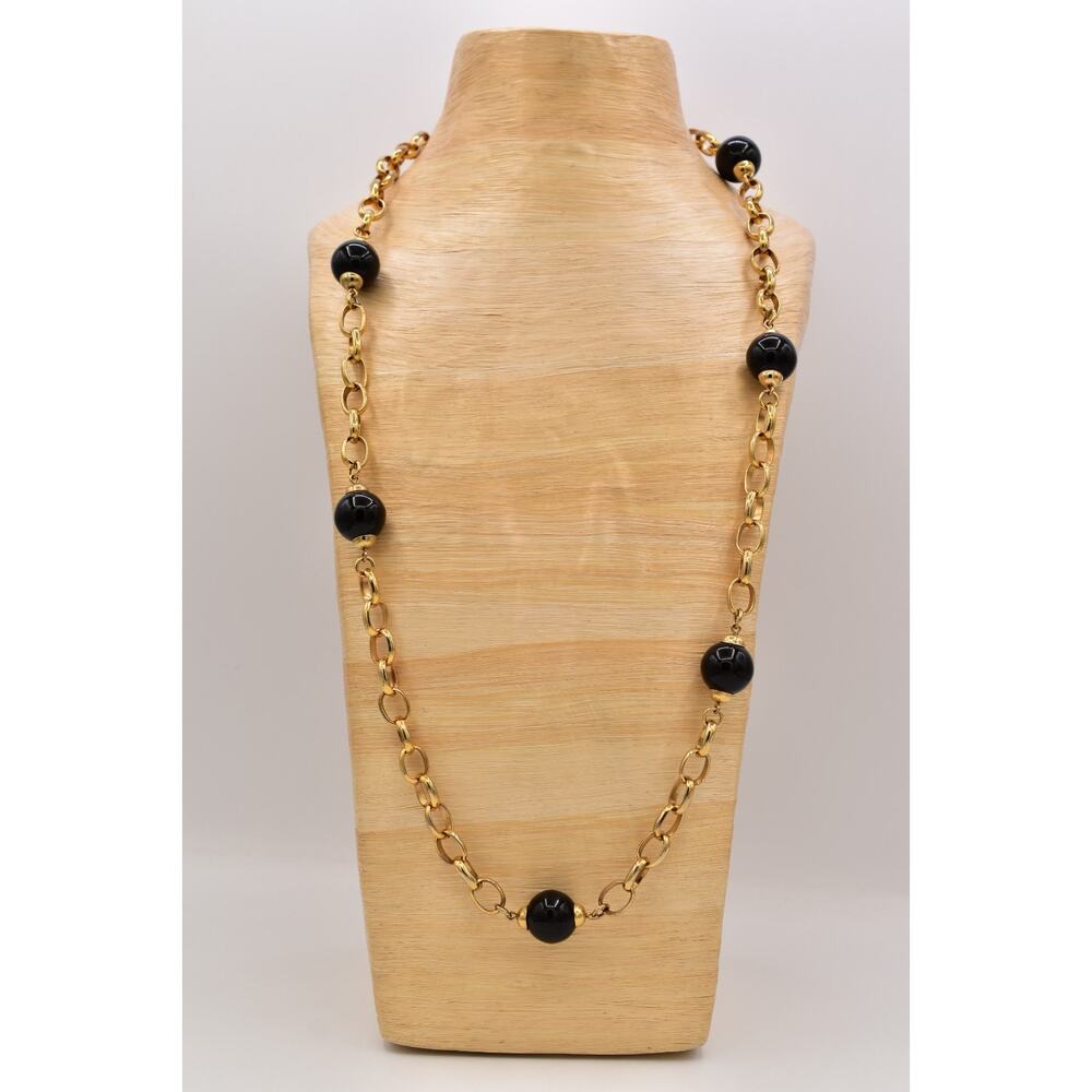 Banana Republic Gold Chain Necklace Station Black Bead Statement Chunky BinAU